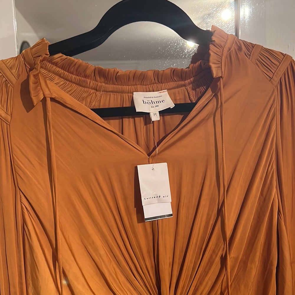 Bohme golden yellow silk long sleeve top, cropped in the middle - Picture 2 of 4